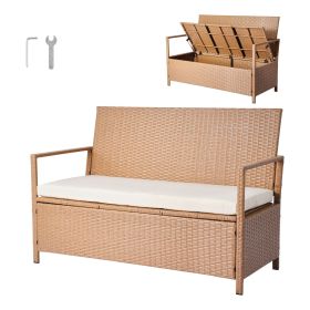 Outdoor Storage Bench PE Rattan 70Gal Deck Box Waterproof Outdoor Seat & Storage