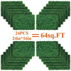 24 Pcs 24x16inch Artificial Grass Wall Panels, Decorative Boxwood Grass Backdrop for Outdoor Garden Fence