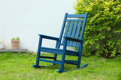 Oversized Rocking Chair with Wood-Texture, Outdoor Rocking Chair for Adults, All Weather Resistant Porch Rocker for Lawn Garden, Navy Blue