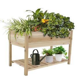 Raised Garden Bed Planter Box with Legs & Storage Shelf Wooden Elevated Vegetable Growing Bed for Flower/Herb/Backyard/Patio/Balcony 48.5x30x24.4