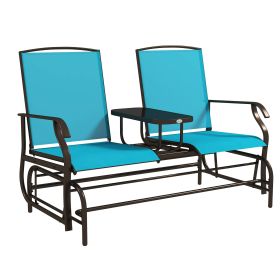 Outsunny Outdoor Glider Bench with Center Table, Metal Frame Patio Loveseat with Breathable Mesh Fabric and Armrests for Backyard Garden Porch, B