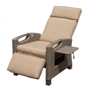 Outdoor Recliner Chair, Patio Recliner with Hand-Woven Wicker, Flip Table Push Back, Adjustable Angle, 6.8'' Thickness Cushions