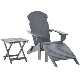 3-Piece Folding Adirondack Chair with Ottoman and Side Table, Outdoor Wooden Fire Pit Chairs w/ High-back, Wide Armrests for Patio, Backyard, Gar