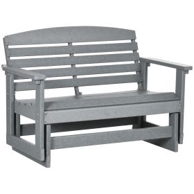 Outsunny 2-Person Outdoor Glider Bench Patio Double Swing Rocking Chair Loveseat w/ Slatted HDPE Frame for Backyard Garden Porch, Light Gray
