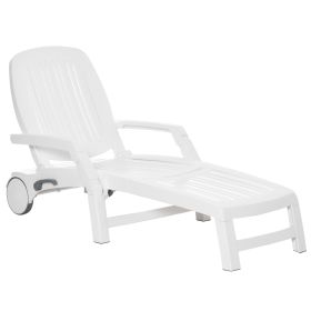 Outsunny Outdoor Chaise Lounge Chair on Wheels with Storage Box, Waterproof Lounger with Quick Assembly, Folding Design
