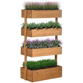 Vertical Garden Planter, Wooden 4 Tier Planter Box, Self-Draining with Non-Woven Fabric for Outdoor Flowers, Vegetables and Herbs, Orange