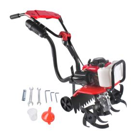 63CC 4-Stroke Gas Powered Tiller Cultivator, Handheld Rototiller for Lawn, Garden and Soil Cultivation