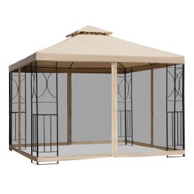 Outsunny 10' x 10' Patio Gazebo with Corner Shelves, Outdoor Gazebo Canopy Shelter with Netting, and Vented Roof, for Garden, Lawn, Backyard and