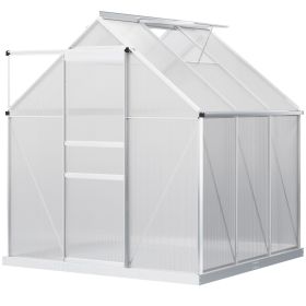 6' x 6' x 6.5' Polycarbonate Greenhouse, Walk-in Green House with Adjustable Roof Vent, Galvanized Base, Sliding Door and Rain Gutter for Outdoor