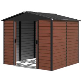 8' x 7' Outdoor Storage Shed, Galvanized Steel Metal Garden Shed with Lockable Doors, Floor Frame, Vents, Lock and Gloves for Backyard, Lawn, Pat