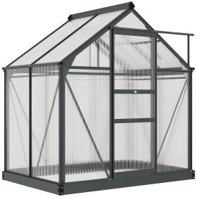 Greenhouse Garden, Green House, Outdoor Greenhouse Kit, PC Board with Sliding Door, 6.2' x 4.3' x 6.6', Grey