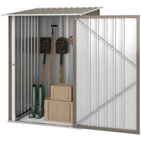 3.3' x 3.4' Lean-to Outdoor Garden Storage Shed, Galvanized Steel with Lockable Door for Patio Brown and White