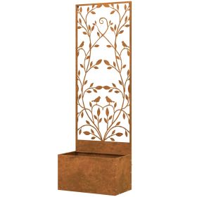 Raised Garden Bed with Outdoor Privacy Screen, Metal Planter Box with Trellis, Wall-Mounted or Freestanding, Brown