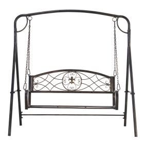 2 Seater Porch Swing Chair, Weather Resistant Outdoor Swing Seat with Metal Frame for Garden, Backyard, Lawn, Black