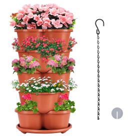 1Pc 5 Tier Vertical Stackable Planter Garden Tower Stackable Planter Outdoor Gardening Pots For Strawberries Flowers Herbs Vegetables (Color: Red)